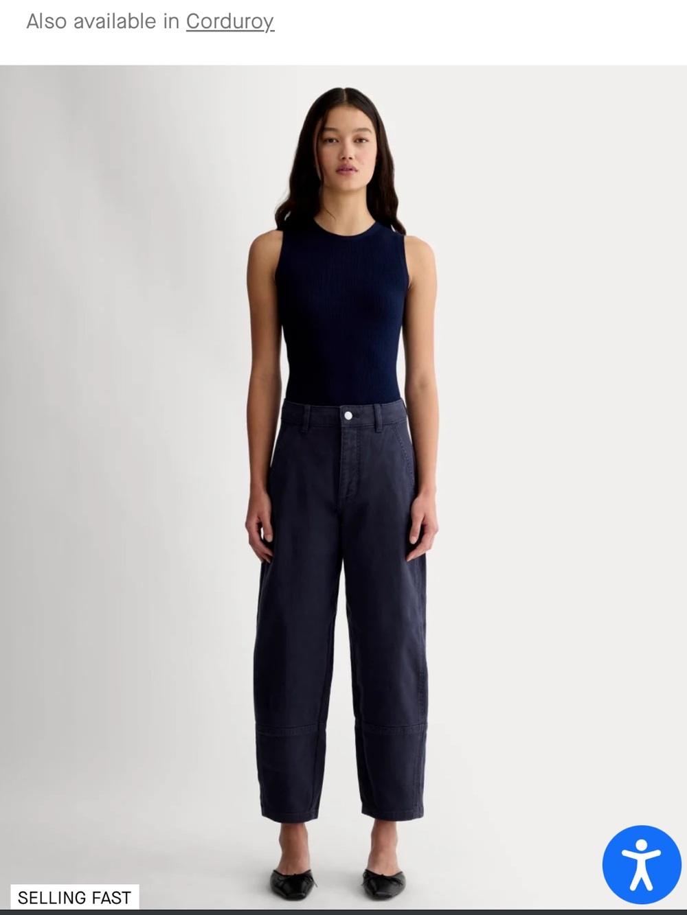 Everlane Deep Navy Barrel Leg Utility Trousers